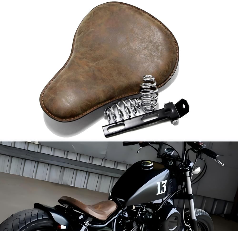 Bronze Motorrad Solo Sitz,mit Feder Halterung Kit für Chopper Bobber Sportster XL883/1200., Bronze