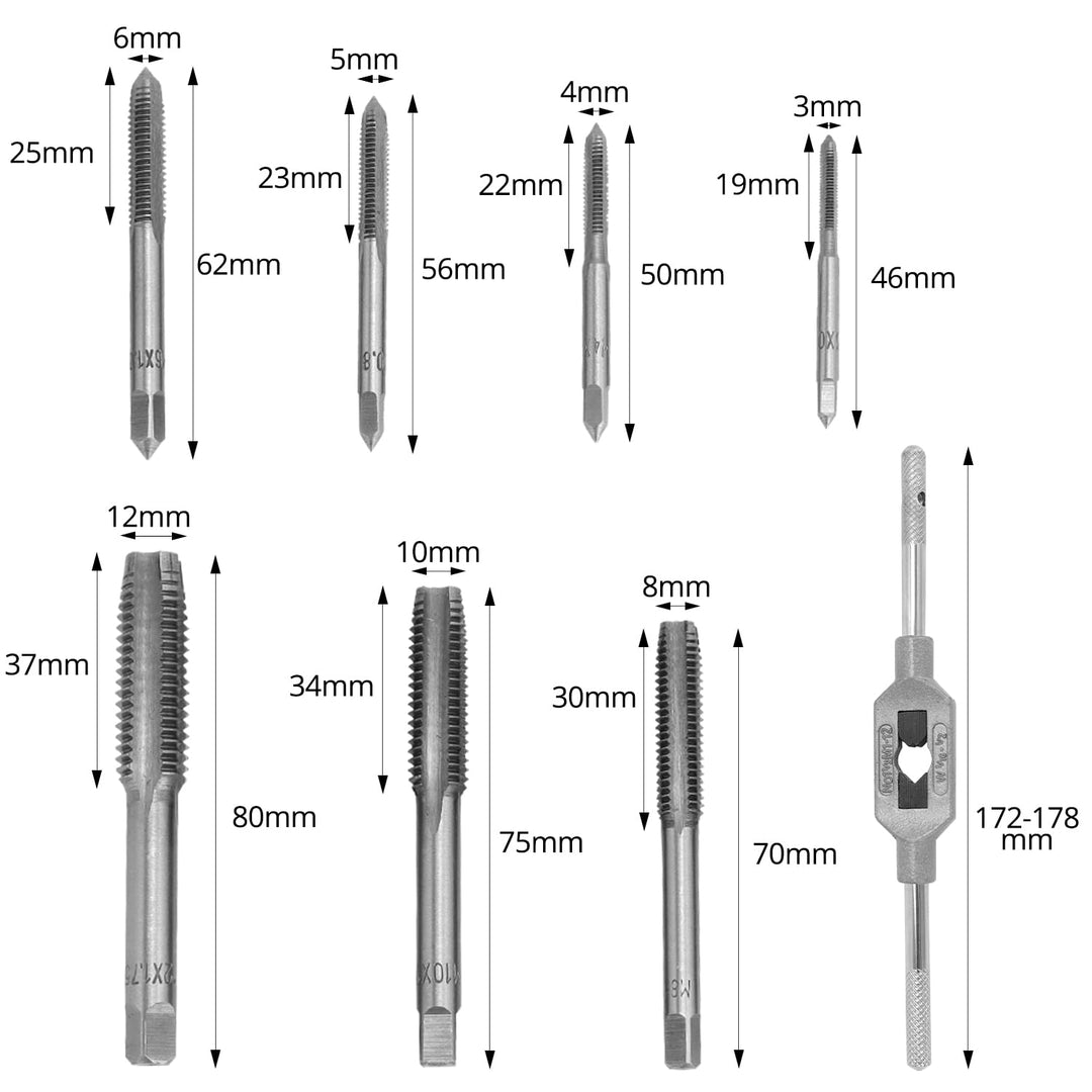 QWORK® 16 tlg Professionelles Gewindebohrer und Bohrerset, Gewindeschneidset, M3-M12 Gewindebohrer S