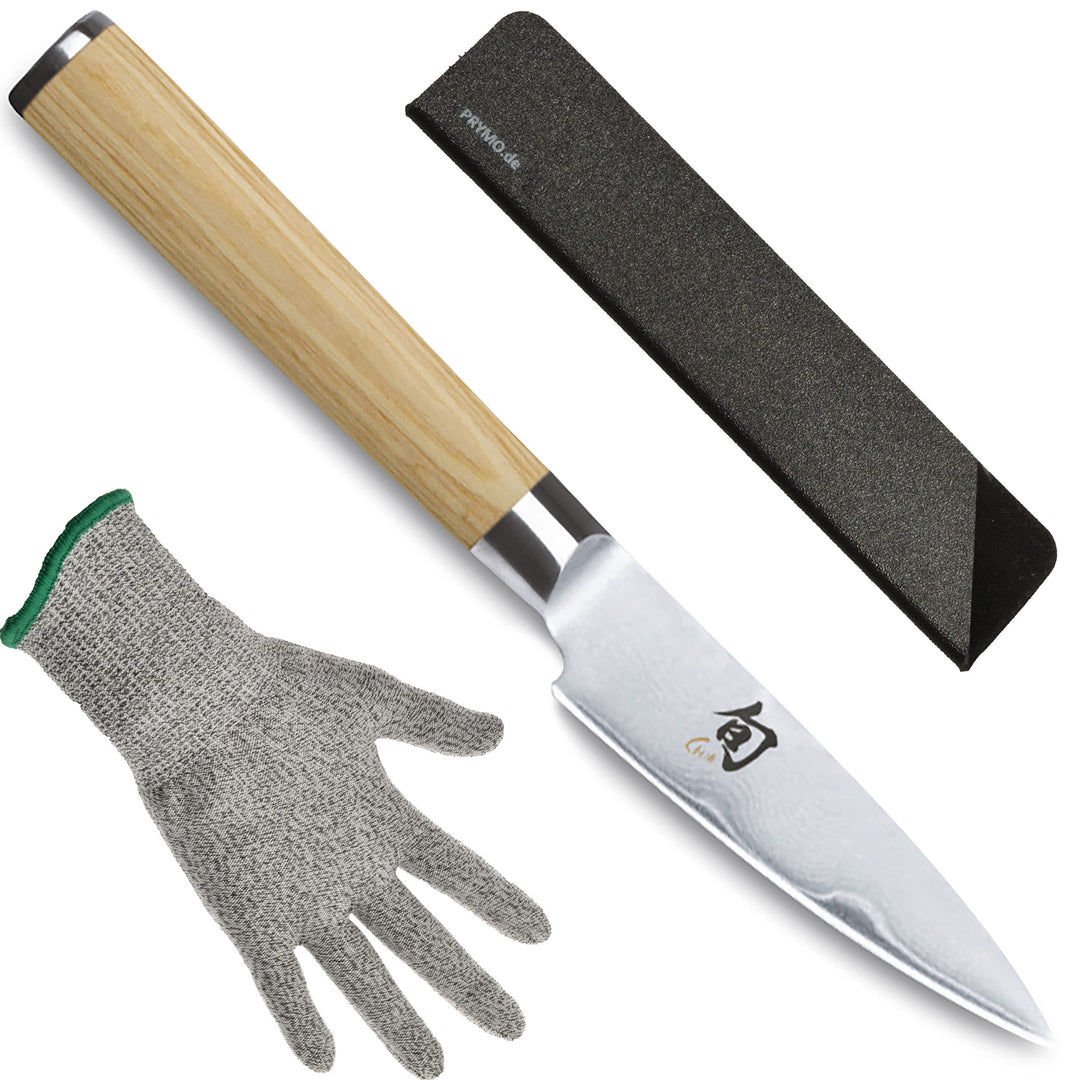KAI Shun White Officemesser 9cm DM-0700W mit Klingenschutz und Schutzhandschuh, 1) Officemesser 9cm