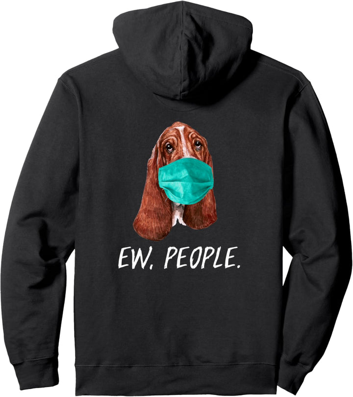 BASSET HOUND mit Gesichtsmaske Mundschutz Hund EW PEOPLE Pullover Hoodie