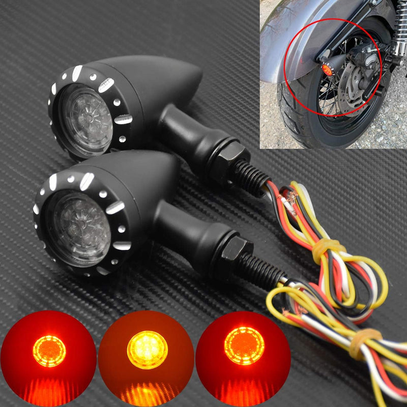 HDBUBALUS Motorcycle 10mm Black LED Brake Blinker Light Turn Signal Indicator Fit for Harley Cruiser