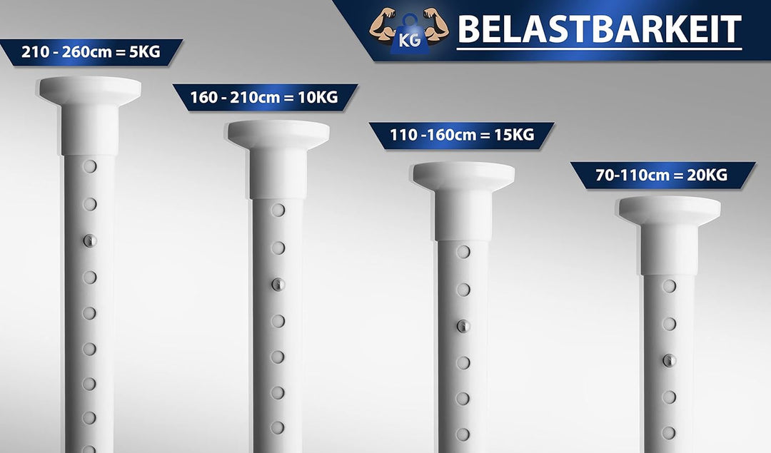 MEISENBERG Rostfreie Teleskopstange ohne Bohren 260-310cm, Ø25mm Weiss Multifunktionale Gardinenstan