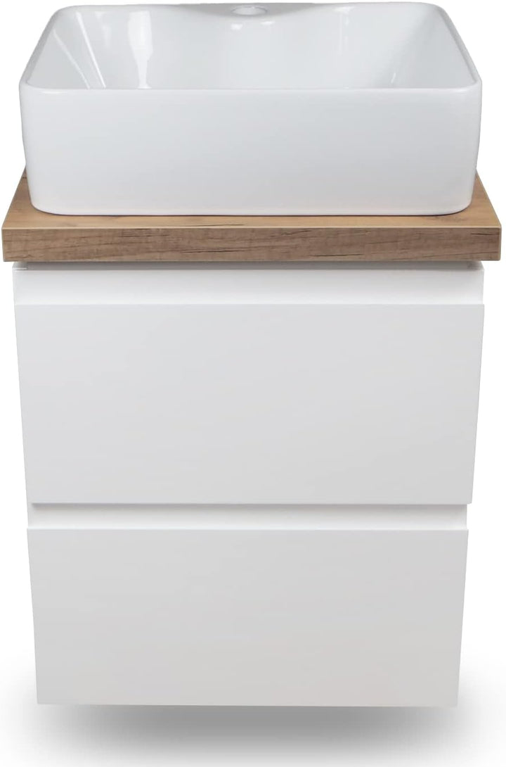 VBChome Badmöbel 50x40 cm Weiss Aufsatzwaschbecken mit Hahnloch 49x38 cm Aufsatzwaschtisch Waschbeck