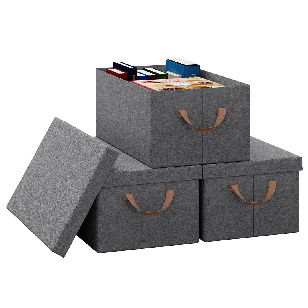 WOLTU Aufbewahrungsboxen, 3er Set, Box mit Deckel, Stoff Aufbewahrungskorb, Organizer Box für Spielz