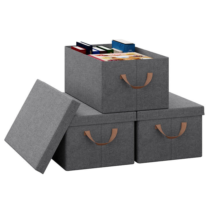 WOLTU Aufbewahrungsboxen, 3er Set, Box mit Deckel, Stoff Aufbewahrungskorb, Organizer Box für Spielz