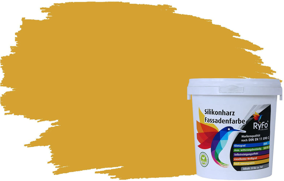 RyFo Colors Silikonharz Fassadenfarbe Lotuseffekt Trend Currygelb 1l - bunte Fassadenfarbe, weitere
