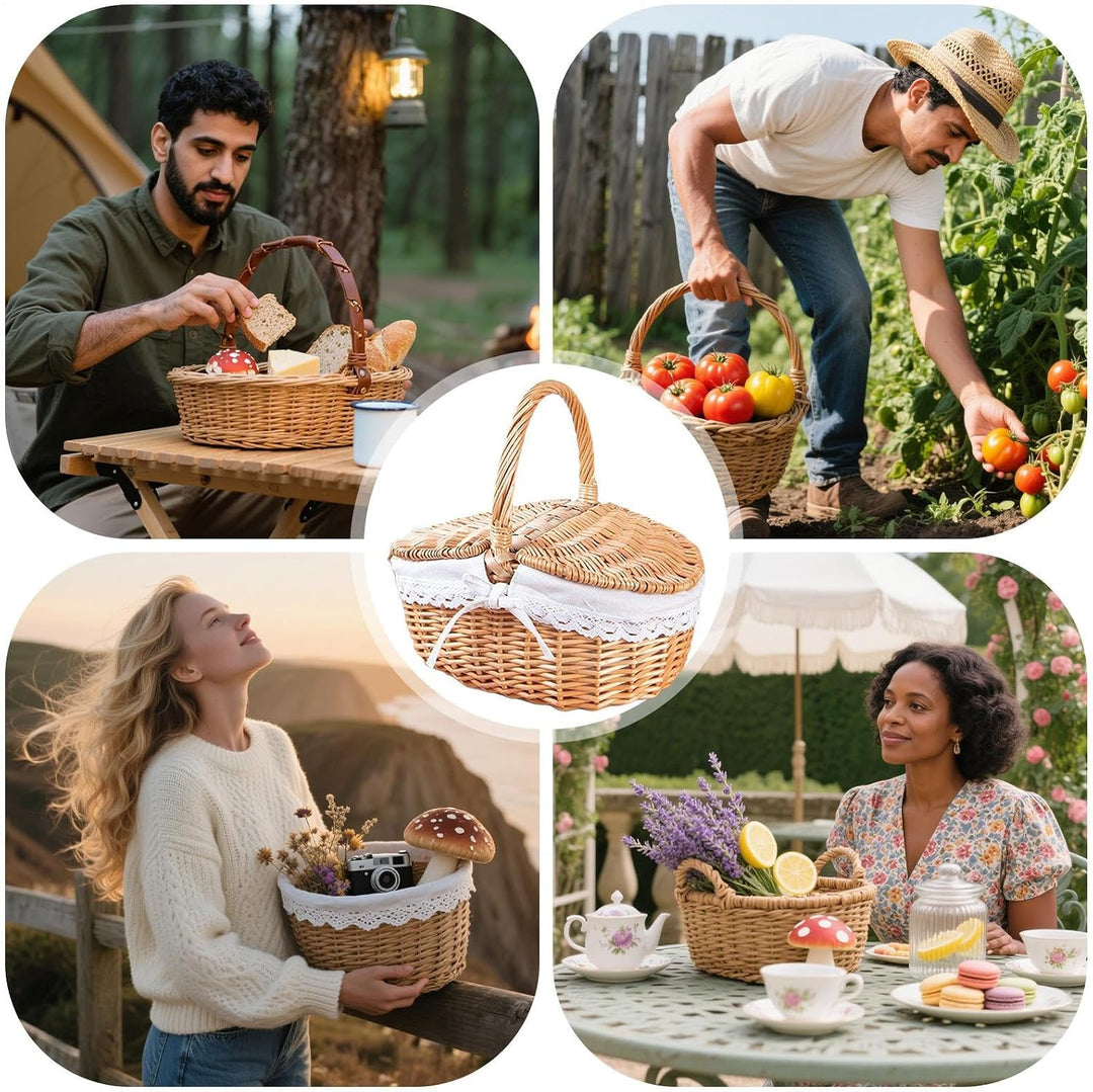 Weidenkorb mit Griff-Design – Picknickkörbe | leerer Weidenkorb | grosse Aufbewahrungsbox für Outdoo