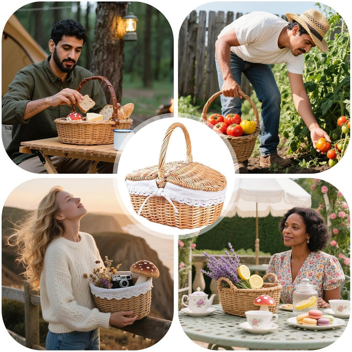 Weidenkorb mit Griff-Design – Picknickkörbe | leerer Weidenkorb | grosse Aufbewahrungsbox für Outdoo