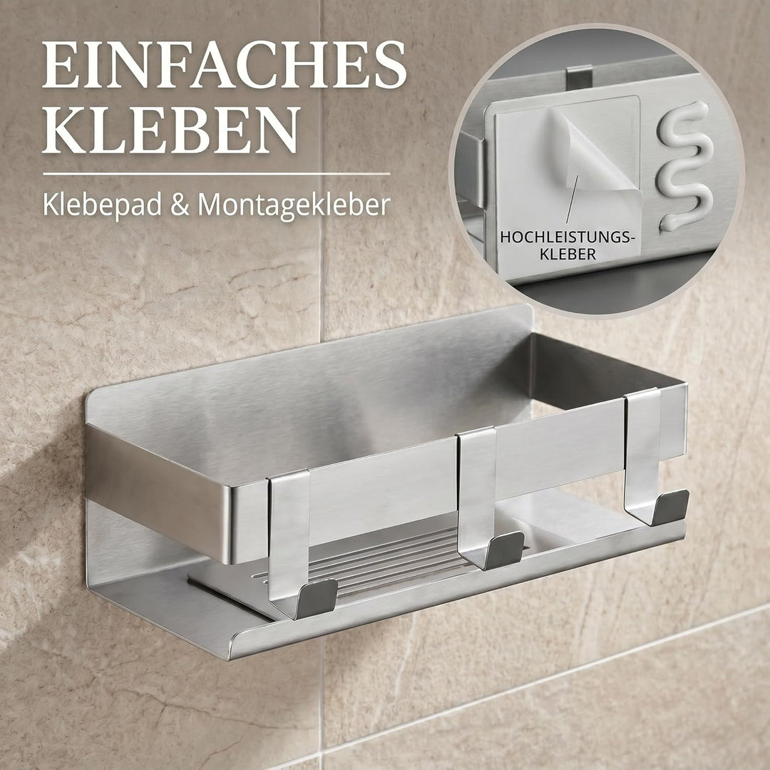 DEKAZIA® Duschablage ohne Bohren - Edelstahl Duschregal mit Shampoo Halterung für Dusche, Aufbewahru