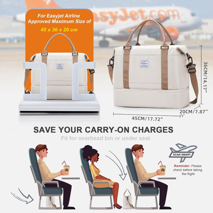 WEPLAN Reisetasche Damen Handgepäck Tasche Easyjet 45x36x20 für Flugzeug Tasche Weekender Damen Trav
