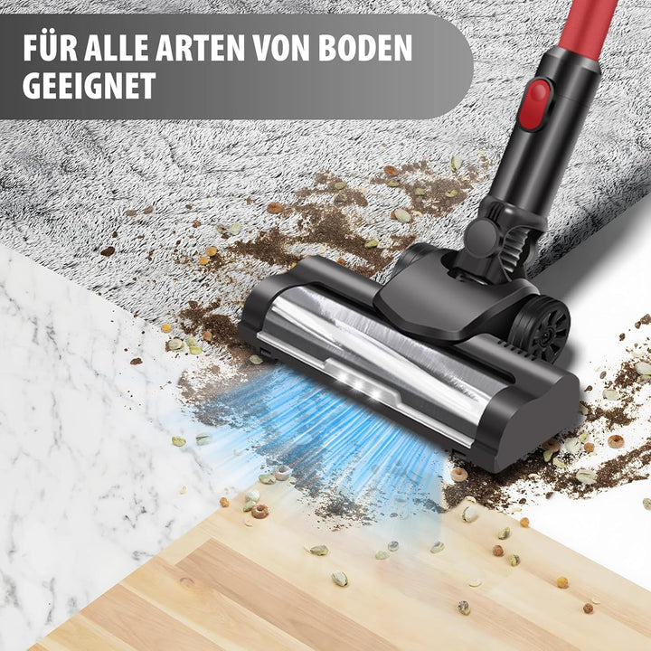 Akku Staubsauger 45000Pa/500W/40 min, Stielstaubsauger Kabellos Selbststehend Tierhaarentferner mit