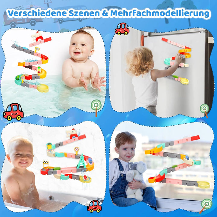 Badespielzeug ab 2 3 4 5 6 Jahre, DIY Kugelbahn Badewannenspielzeug 47 Stück, Wasserspielzeug Kinder