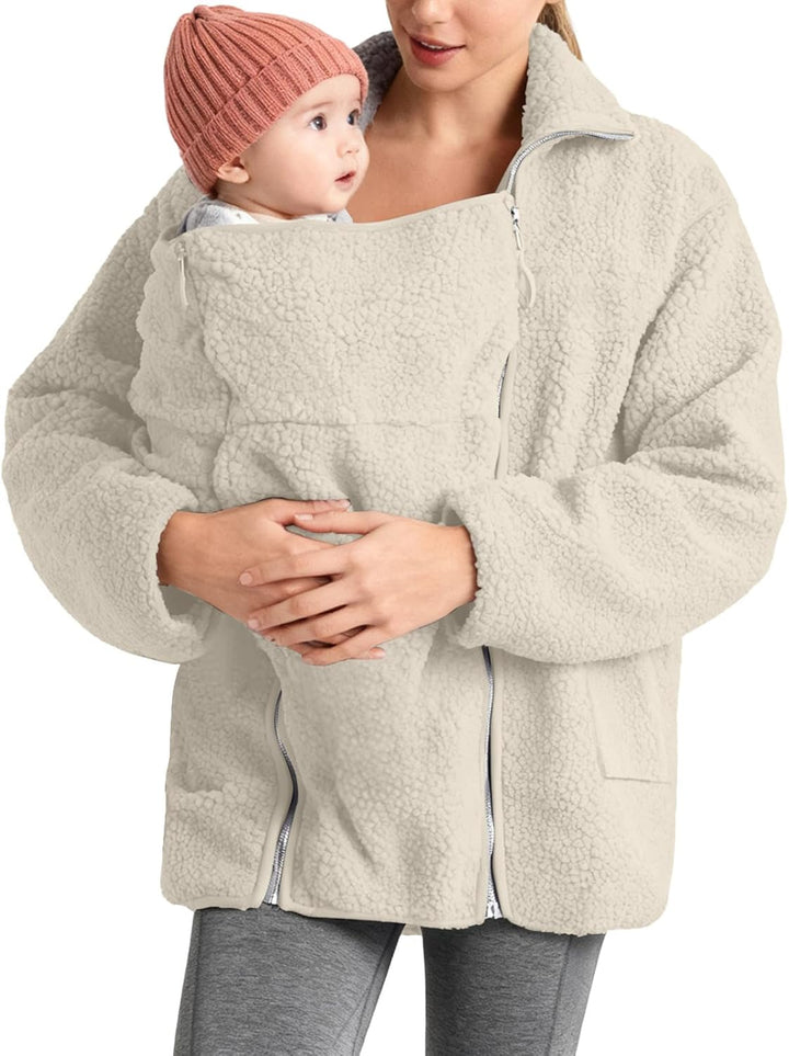 Umstandsjacke mit Babyeinsatz Warm Teddy Fleecejacke Umstands Baumwolljacke Winter Umstandsmode 2 in