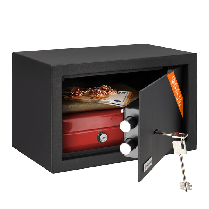 Brihard Home Tresor Safe mit Doppelbartschloss - 20x31x20cm Sicherheits-Safe 11 L - Titangraue kratz