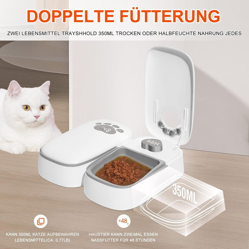 ZMAYPLUS Futterautomat für Katzen, Zwei-Mahlzeiten-Futterautomat für Hunde und Katzen, Display-geste