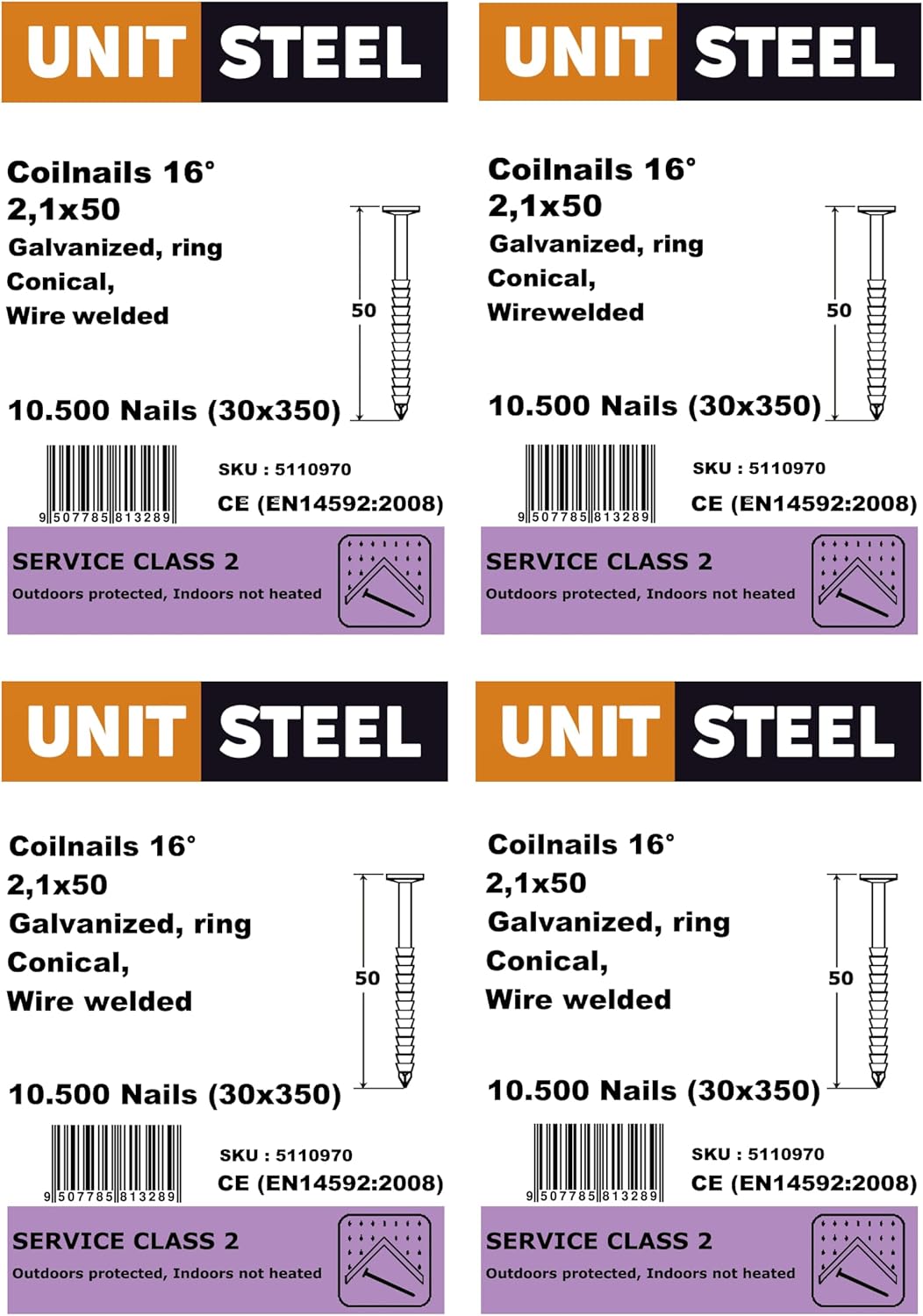 15° Coilnägel - 2,1X50mm, 10.500 stück, Ringnägel für Druckluft-Nagler, Ring/verzinkt, für fast alle
