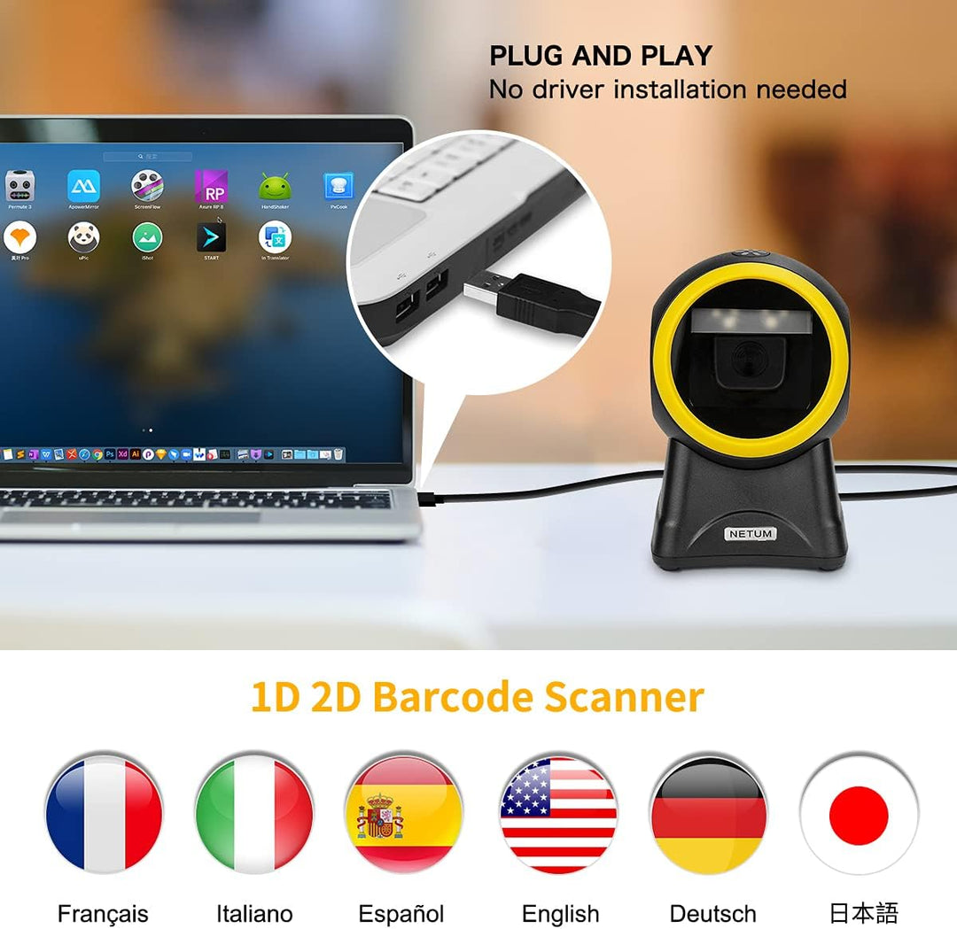 NetumScan 2D QR Präsentations-Scanner, freihändig, USB-Barcode-Scanner, omnidirektional, kabelgebund