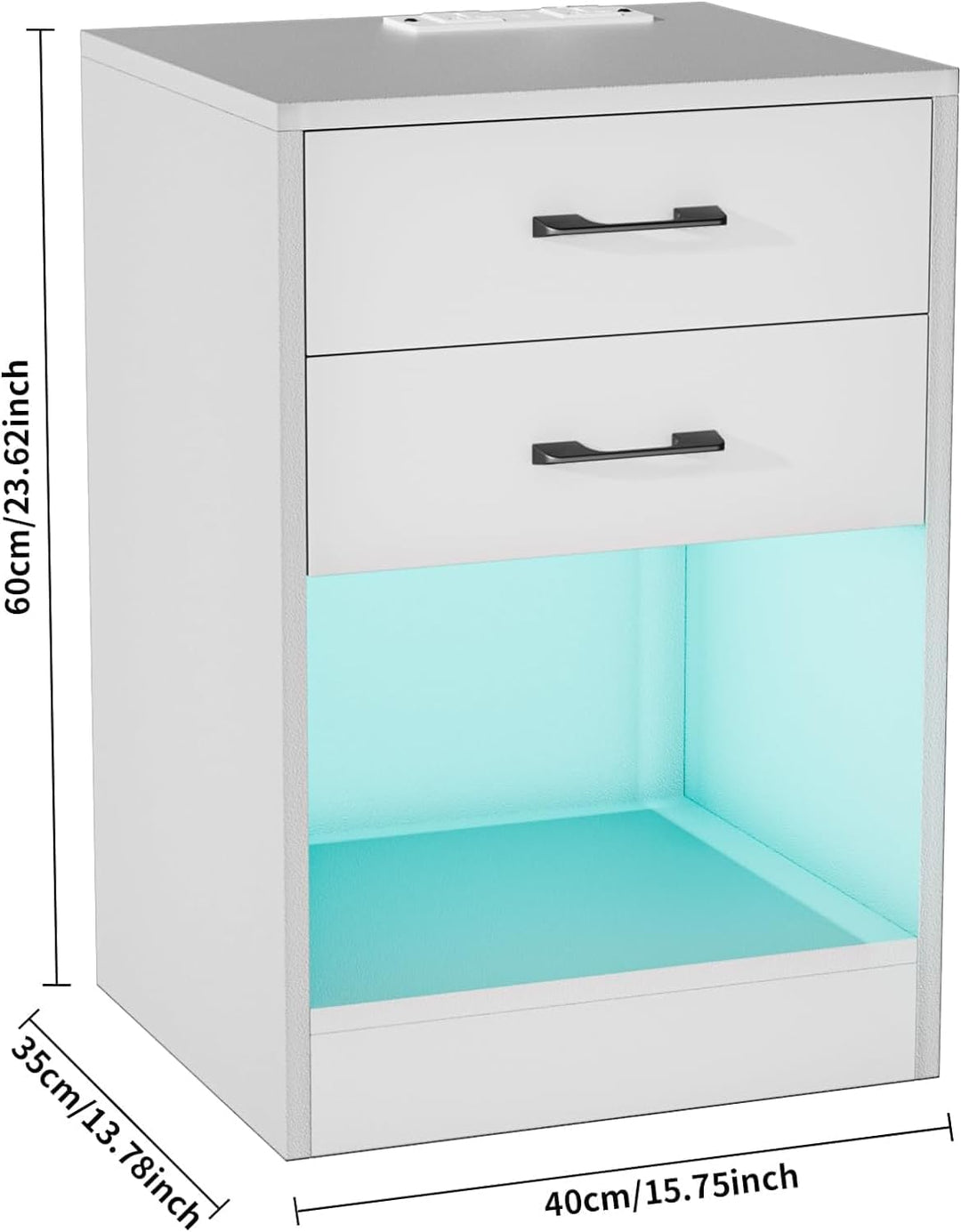 PIPIPOXER Nachttisch mit Steckdose& USB, Moderner Nachtschrank mit Led, Nachtkommode mit 2 Schublade
