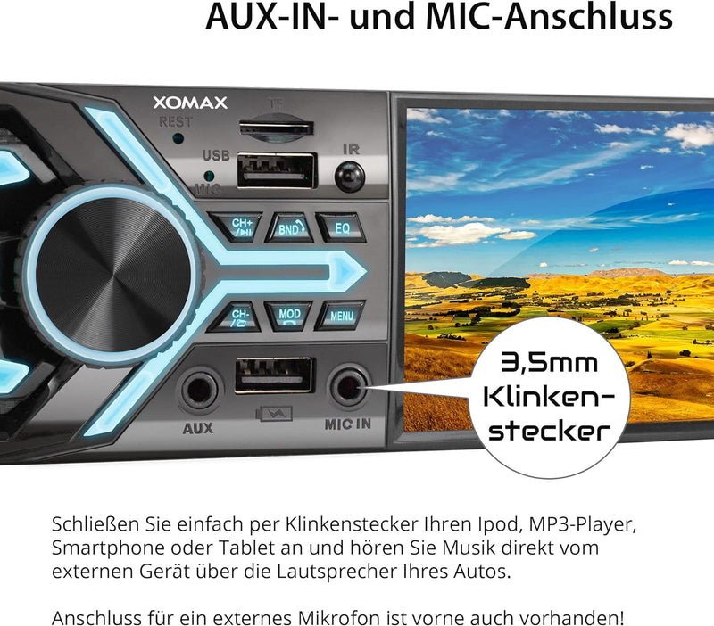 XOMAX XM-V424 Autoradio mit 4.1" / 10 cm Bildschirm I Bluetooth Freisprecheinrichtung I RDS I MP3 I