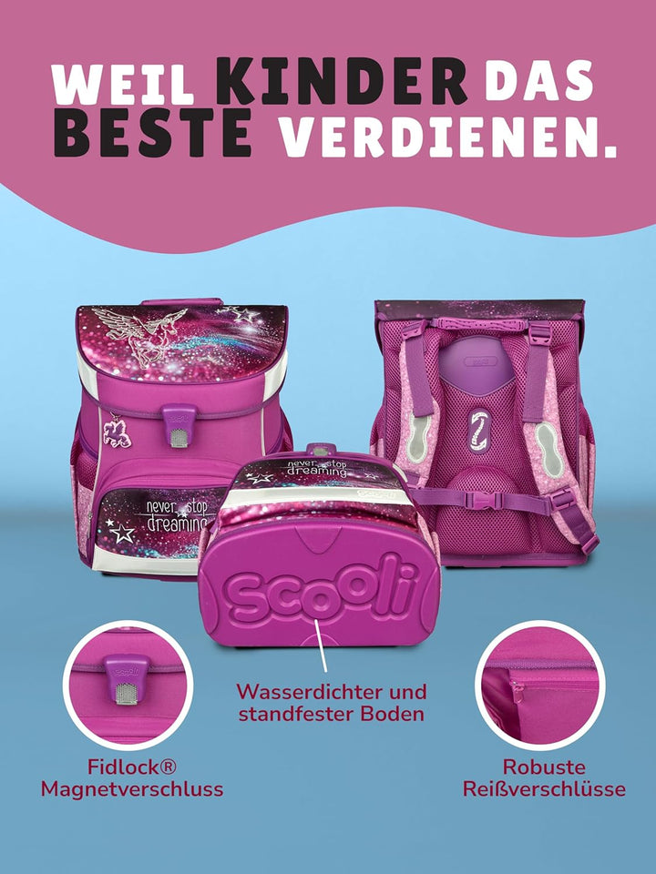 Familando - Scooli Campus Fit Schulranzen Set - 10-teilig mit Schultüte - Pegasus Violett - Ergonomi