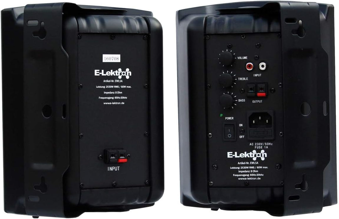 E-Lektron EWL5A Stereo Aktiv Lautsprecher Paar inkl. Wandhalter - 5" 2X 60W Schwarz