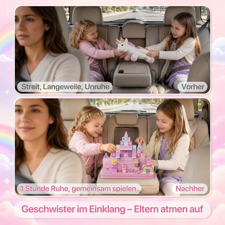 burgkidz Magnetische Bausteine Einhorn Reiseset: 100 Teile für Mädchen | Magnetspielzeug mit Metalld