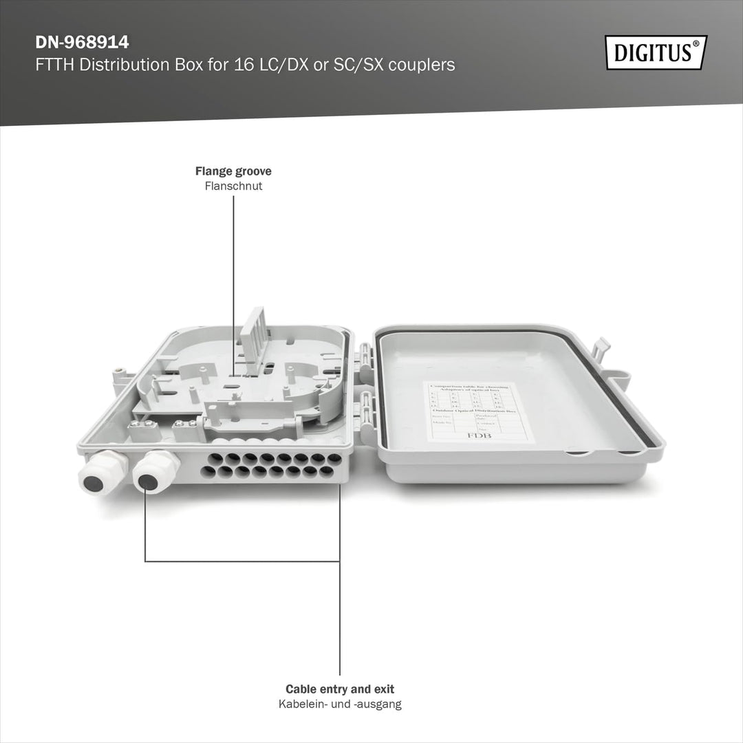 DIGITUS Outdoor FTTH Distributions Box - 16x LC/Duplex oder 16x SC/Simplex - IP65 Schutzklasse - Gla