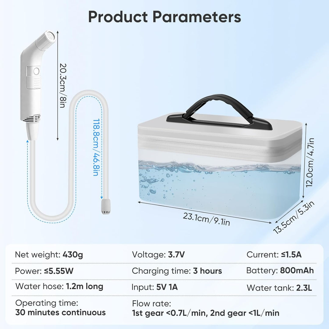 Elektrisches Reise Bidet 2.3L, Electric Bidet Mobiles Portable Bidet mit 1.2M Schlauch, Tragbar für