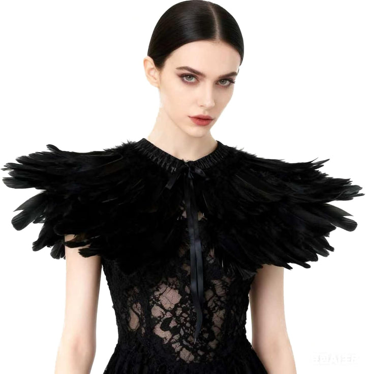 keland Gothic Feder Achselzucken Schal Poncho Halloween Party Kostüm Epauletten Fliege Krawatte Krag