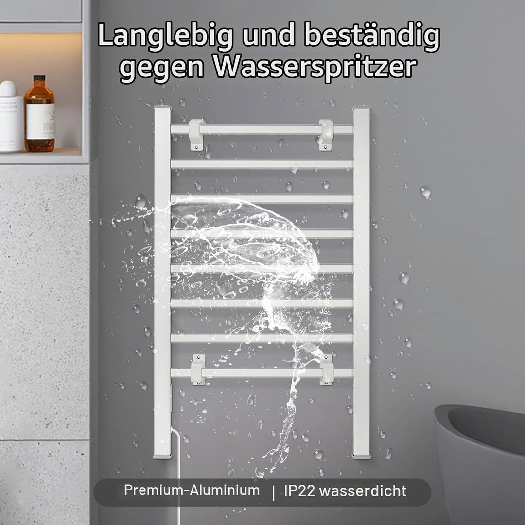 Todeco Handtuchheizkörper Elektrisch ohne Boren, 135W Badheizkörper mit Timer, Handtuchtrockner Elek