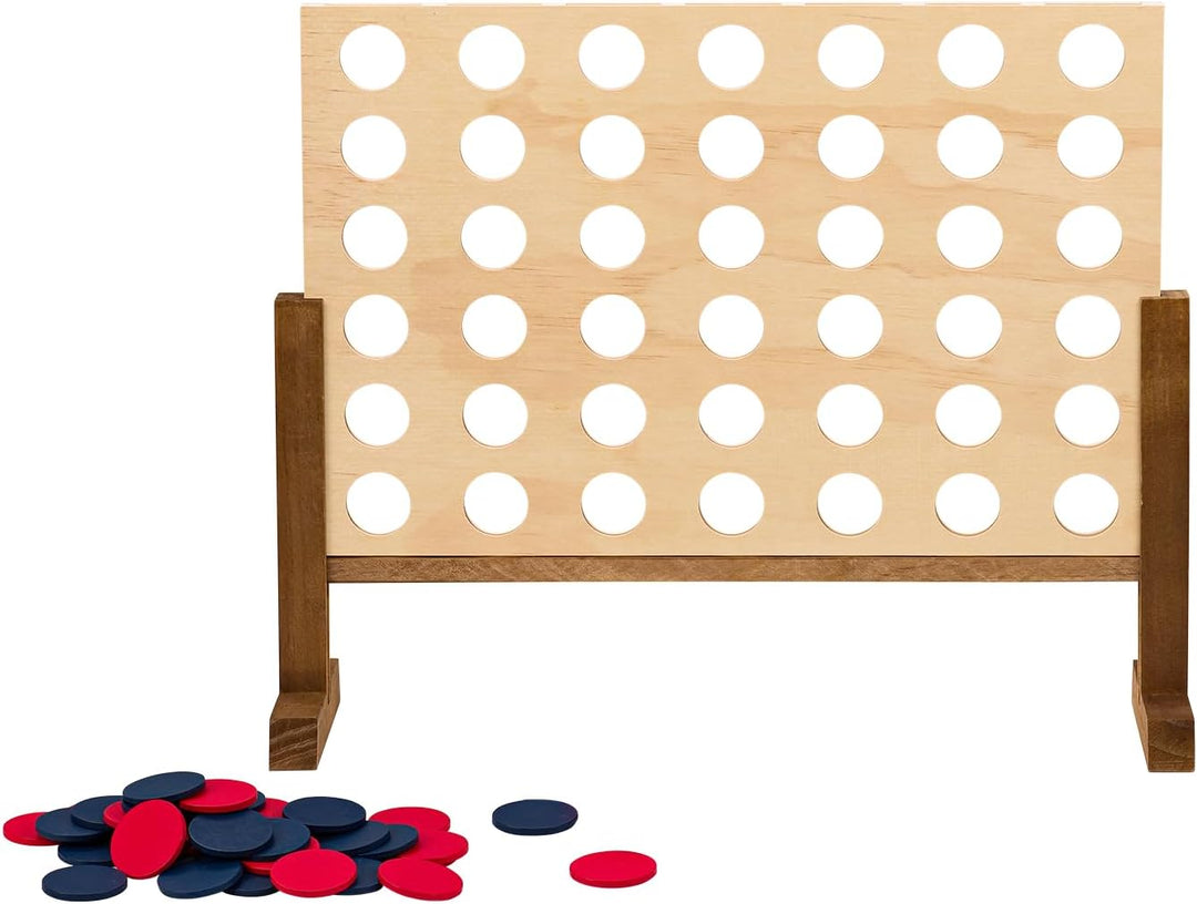 Idena 40378 - Holzspiel 4 in Einer Reihe XXL, 21 Blaue Steine und 21 rote Steine, Grösse 45 x 56 x 1