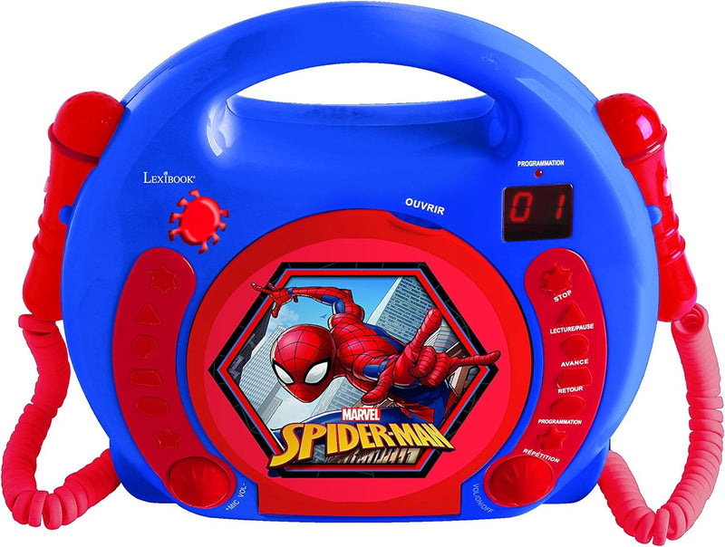 Lexibook Marvel Spider-Man Peter Parker CD-Player mit 2 Spielzeug-Mikrophonen, Kopfhöreranschluss. B