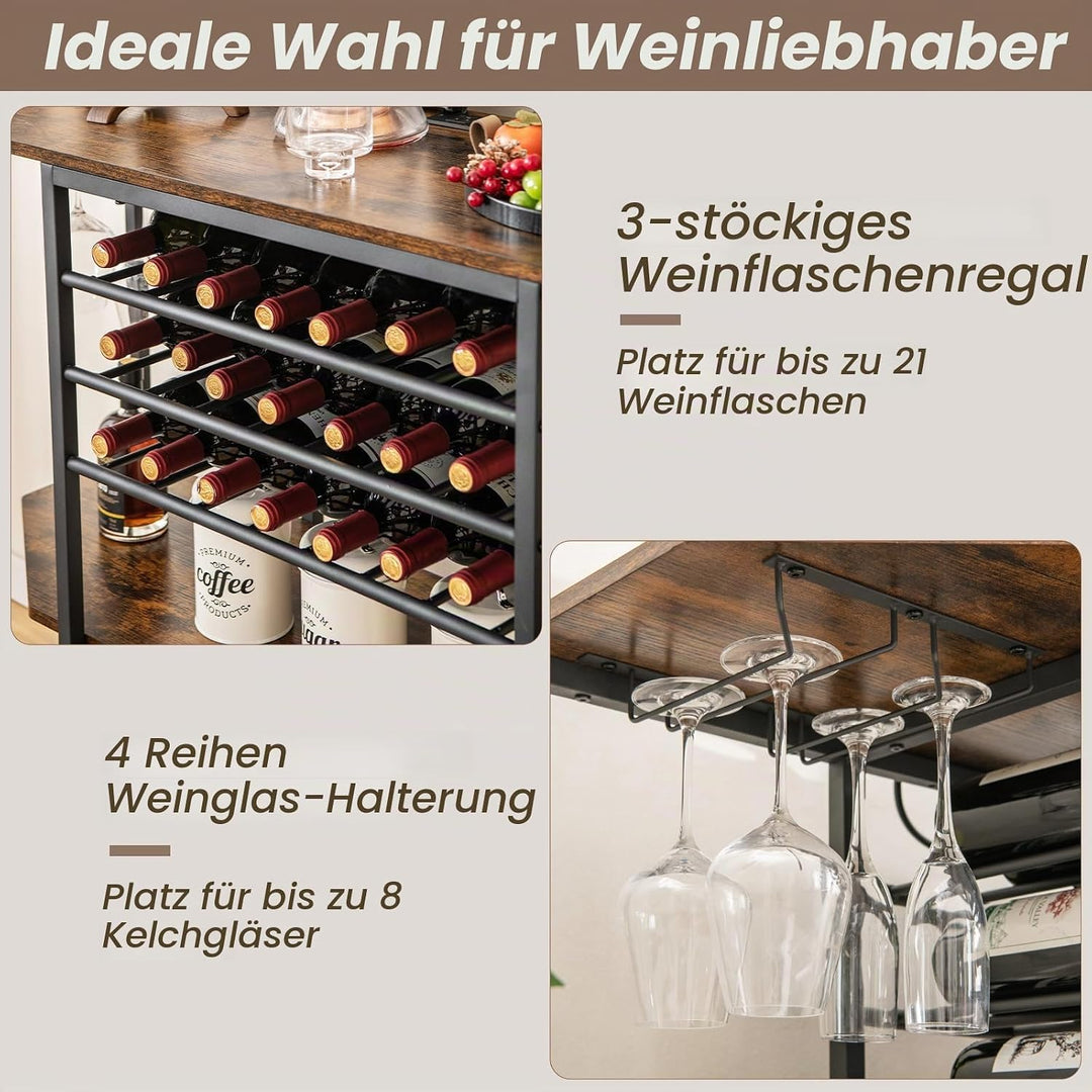 GIANTEX Sideboard mit Weinregal für 21 Flaschen, Schmaler Küchentisch mit 2 USB-Anschlüssen &amp; 2 Stec