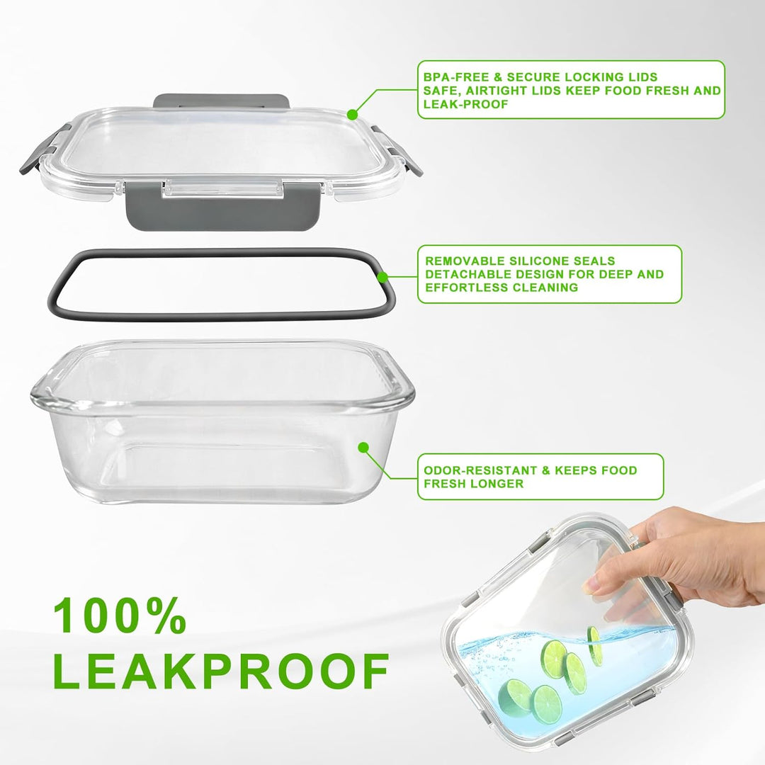 Brotdosen Glasbehälter mit Deckel,Glas Frischhaltedosen Set 20-teilig (10 Behälter & 10 Deckel) BPA-