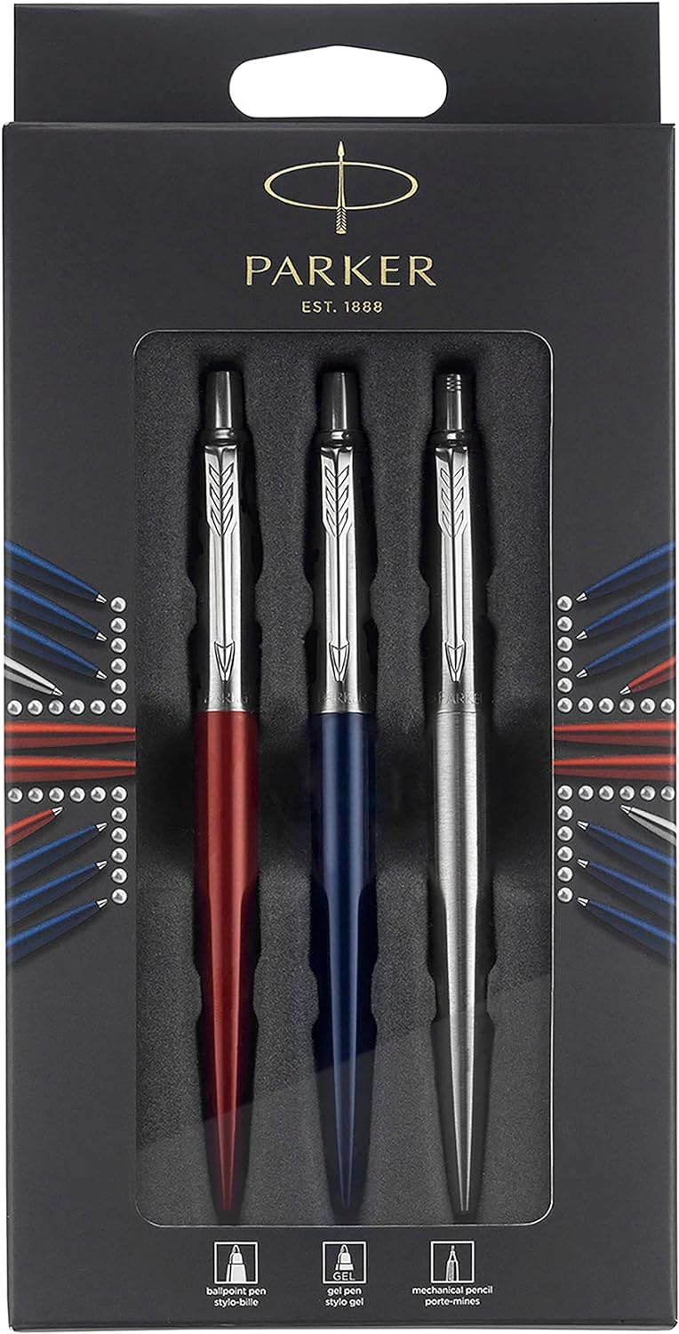 Parker Jotter London Trio Discovery Pack: Kugelschreiber (Royal Blue) | Gelstifte (Red Kensington) &