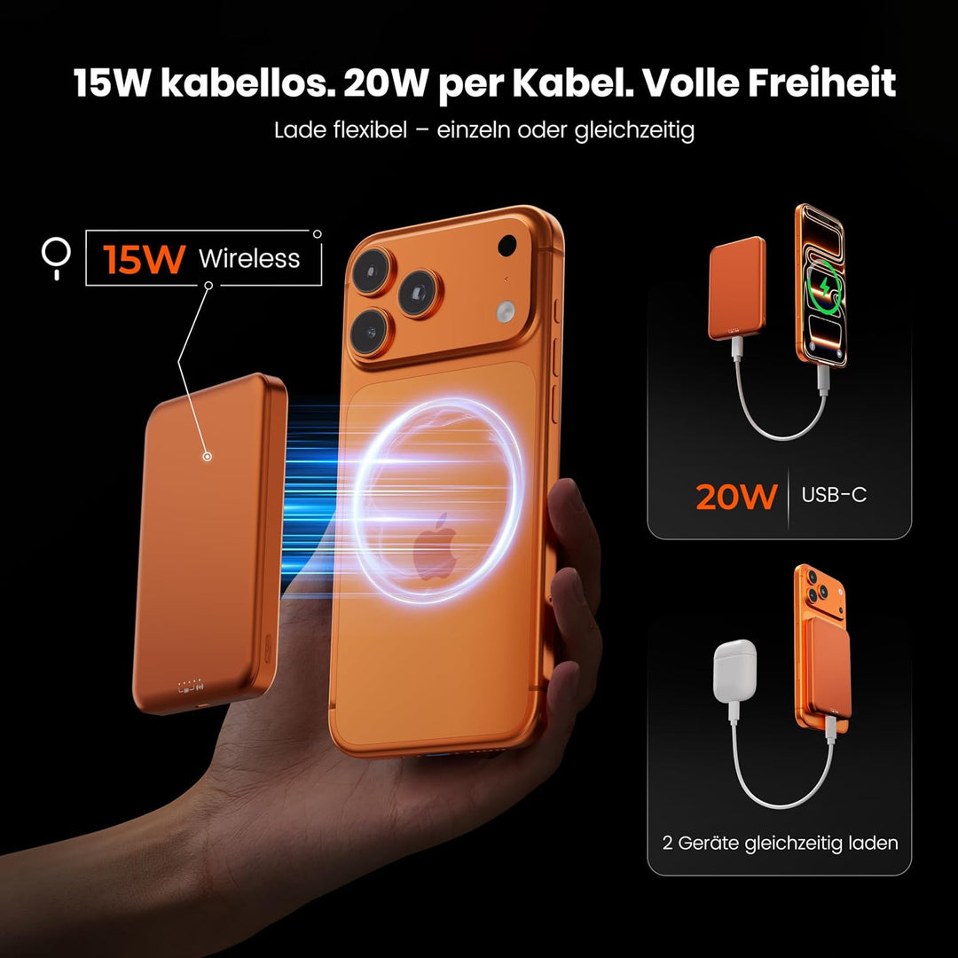 Magnetische Powerbank 10000 mAh, 14 mm ultradünnes Titan-Design, PD20W, kabelloses tragbares Ladeger
