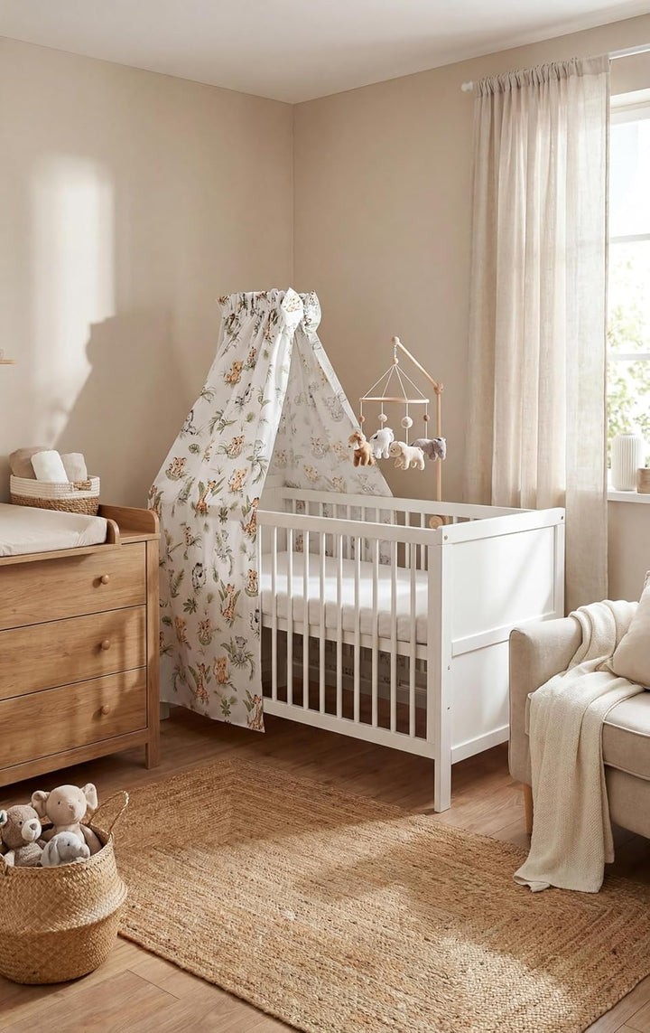 TupTam Babybett Himmel mit Schleifchen, Farbe: Safari/Löwe/Braun/Blätter/Grün, Grösse: ca. 160x240 c