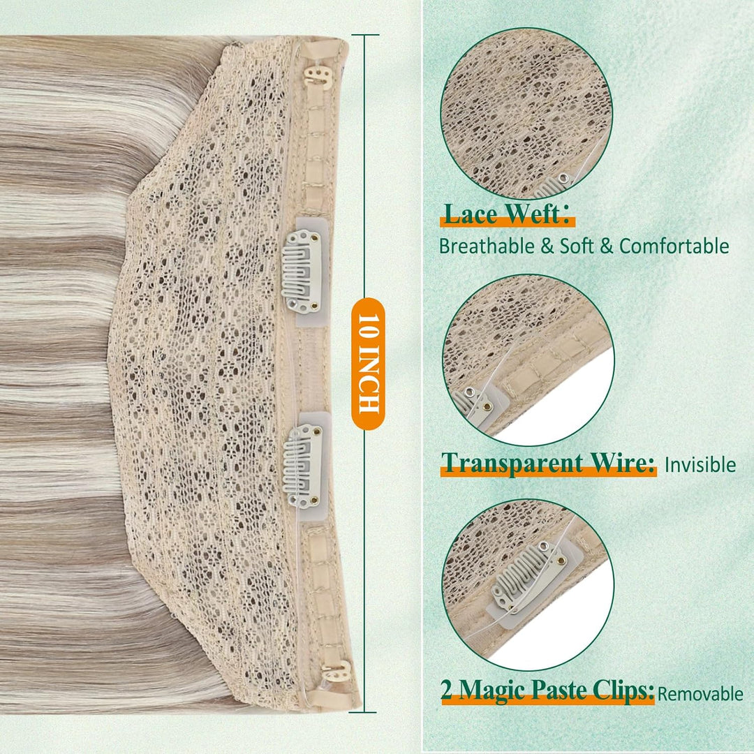 Easyouth Extensions Echthaar mit Draht Haarteile Echthaar Draht 80g 16 Zoll Farbe Ash Brown Mix Plat