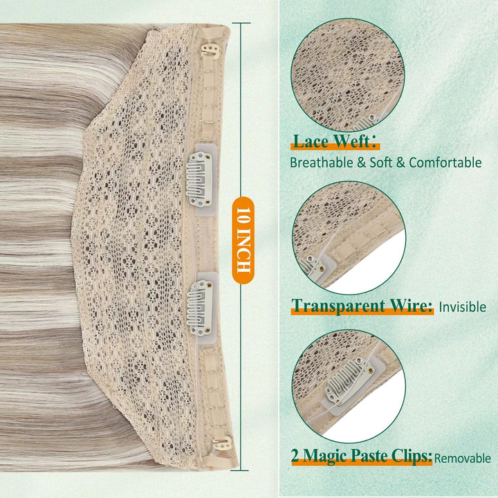 Easyouth Extensions Echthaar mit Draht Haarteile Echthaar Draht 80g 16 Zoll Farbe Ash Brown Mix Plat