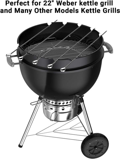 Onlyfire Schaschlik Rotisserie Grillspiess Set, 5 Spiesse mit Grillaufsatz, Schaschlikspiess für 57