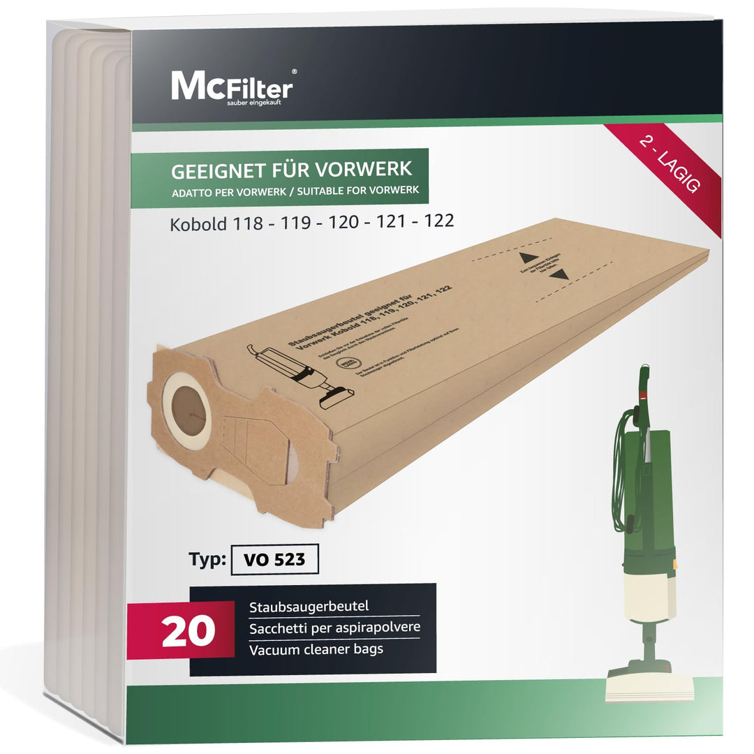 McFilter I 20 Staubsaugerbeutel kompatibel mit Vorwerk Kobold VK118 VK119 VK120 VK121 VK122 I Filter