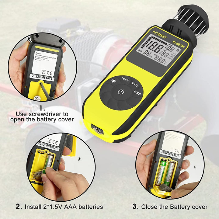 AIOMEST Windmesser Windmessgerät, 881M Digital Anemometer Handheld 4 Cups, ±4% Hoher Genauigkeit Win