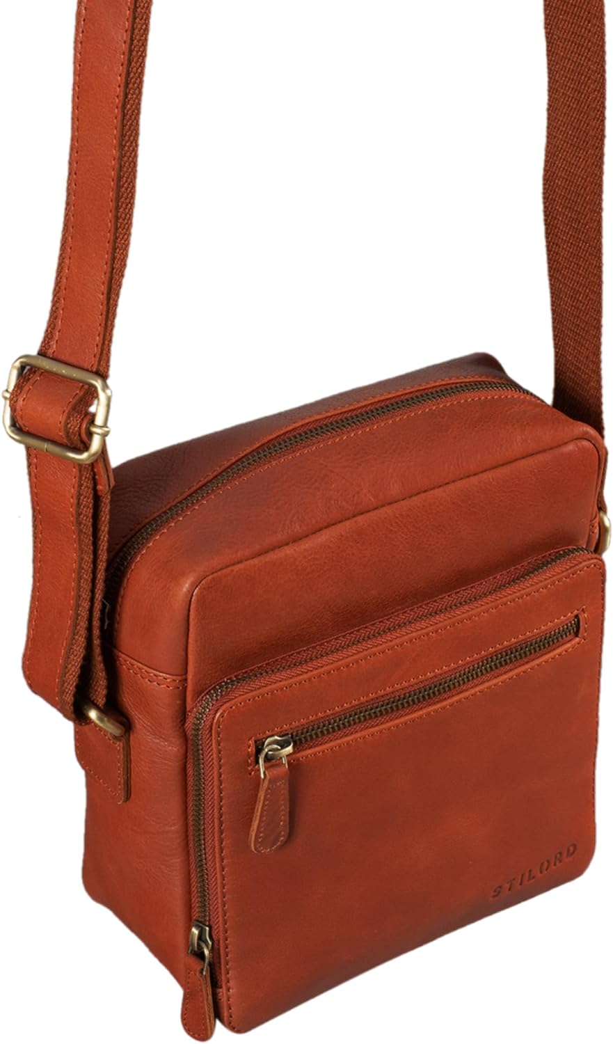 STILORD 'Nathan' Umhängetasche Herren Leder klein braun Vintage Herrentasche 10,1 Zoll Tablettasche