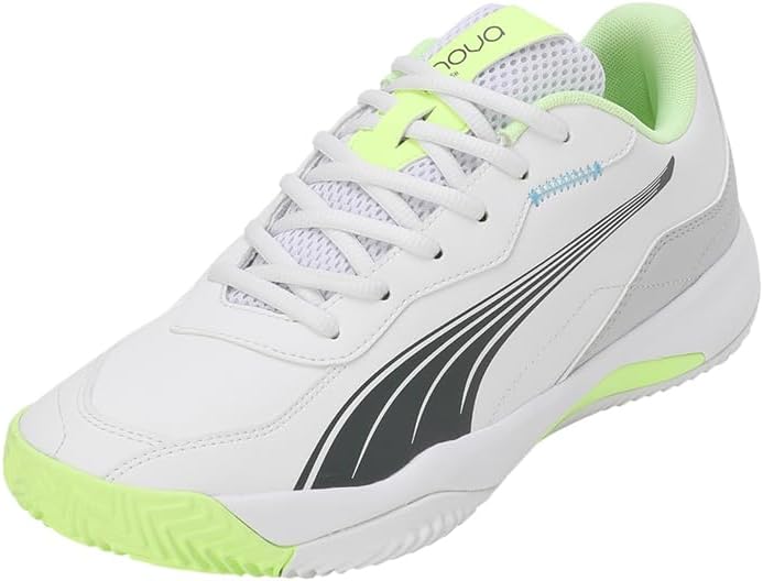PUMA Unisex Nova SmashTennis Shoe 38 EU Puma White Luminous Blue Fizzy Apple Shadow Gray, 38 EU Puma