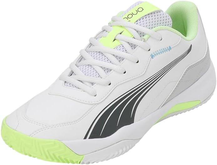 PUMA Unisex Nova Smash Tennis Shoe 39 EU Puma White Luminous Blue Fizzy Apple Shadow Gray, 39 EU Pum