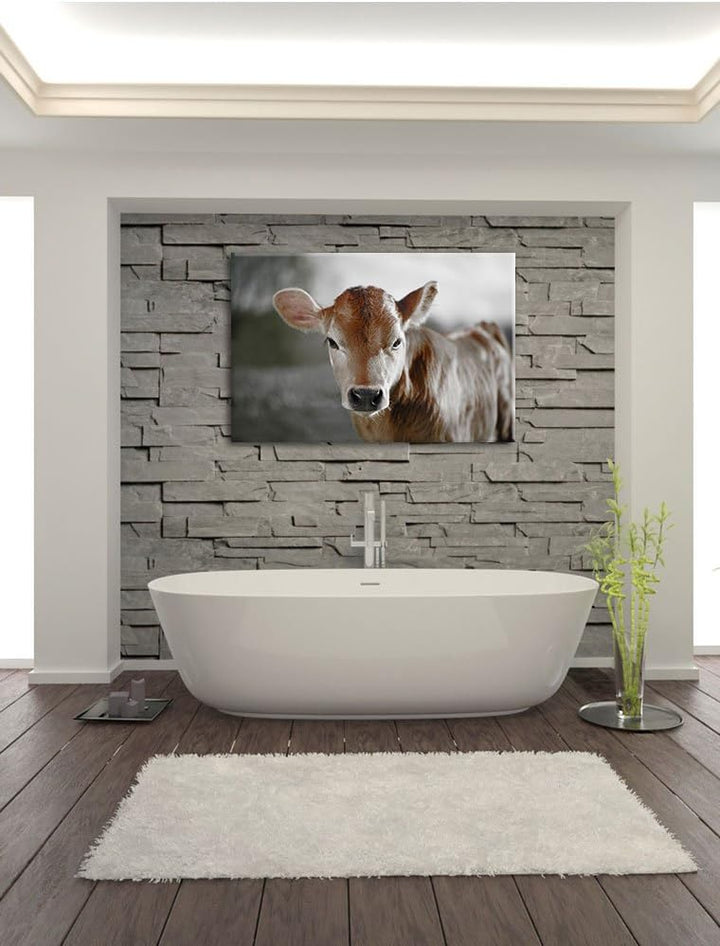 Pixxprint Junge Kuh Kälbchen als Leinwandbild/Grösse: 100x70 cm/Wandbild/Kunstdruck/fertig bespannt,