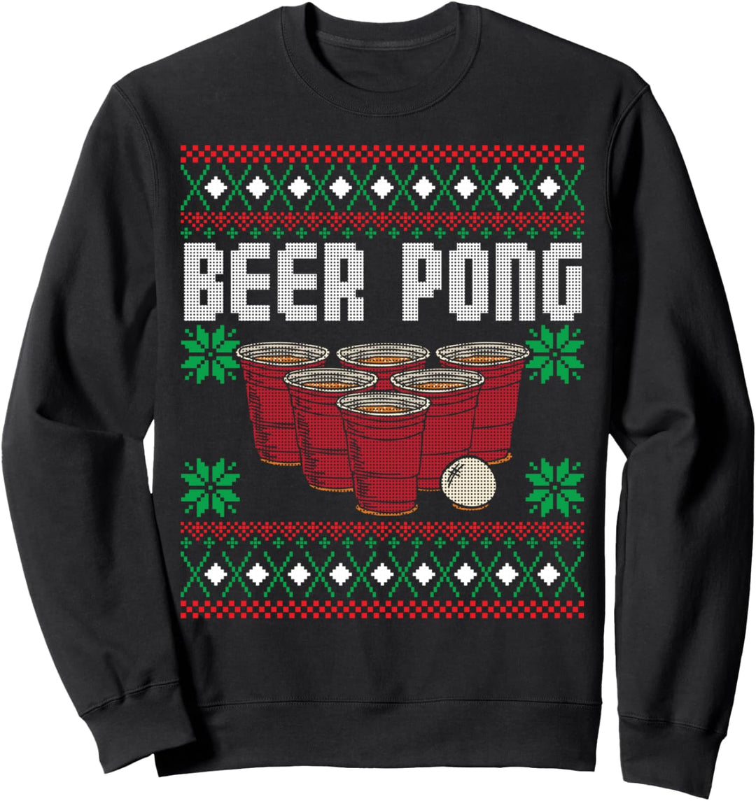 Beer Pong Ugly Christmas Funny Drinking Game Holiday Xmas Sweatshirt