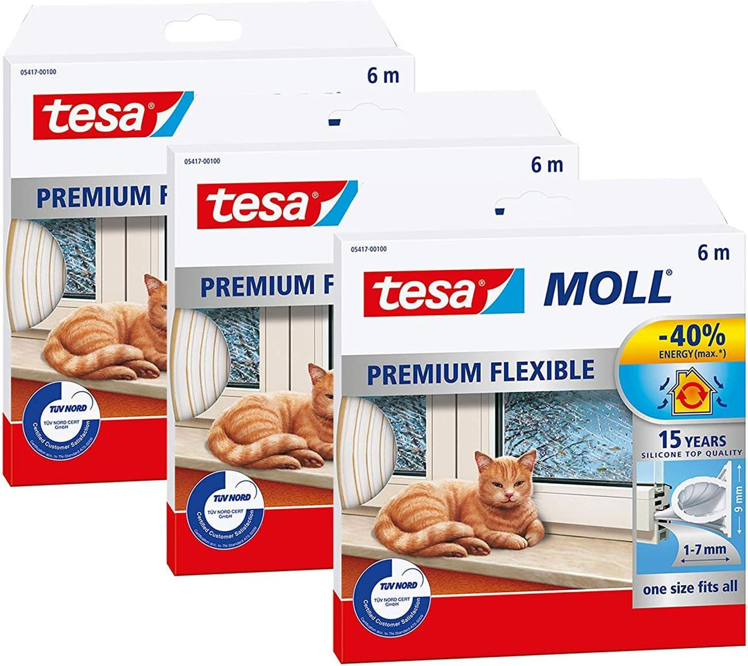 tesamoll Premium Flexible - Selbstklebende Silikondichtung zum Isolieren von Spalten an Fenstern und
