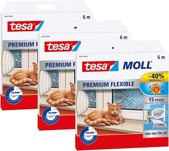tesamoll Premium Flexible - Selbstklebende Silikondichtung zum Isolieren von Spalten an Fenstern und