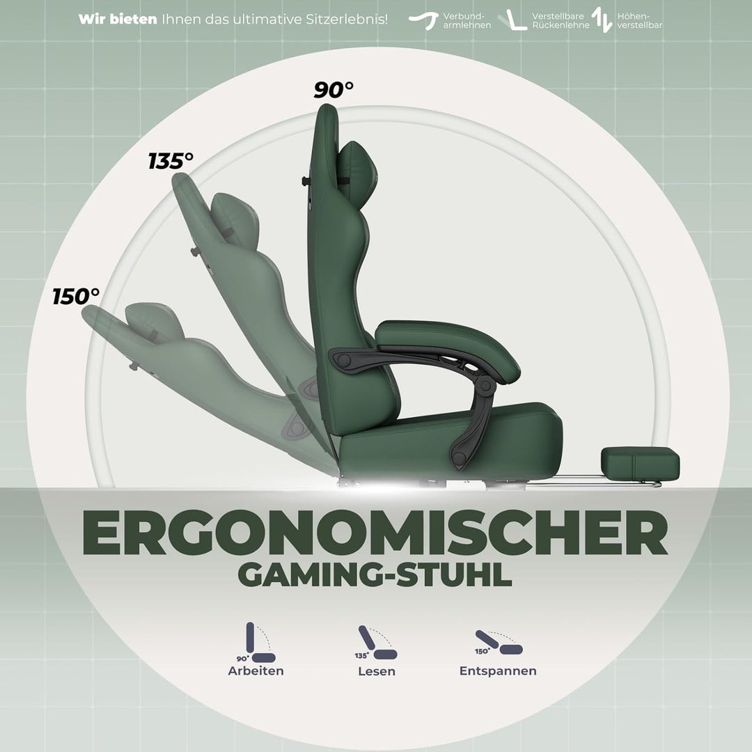 GTPLAYER Gaming Stuhl, Atmungsaktiver Bürostuhl, bürostuhl ergonomisch, Hochwertiger - Kunstleder, E